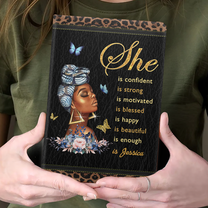 She is Name Custom | Personalized Leather Cover Notebook