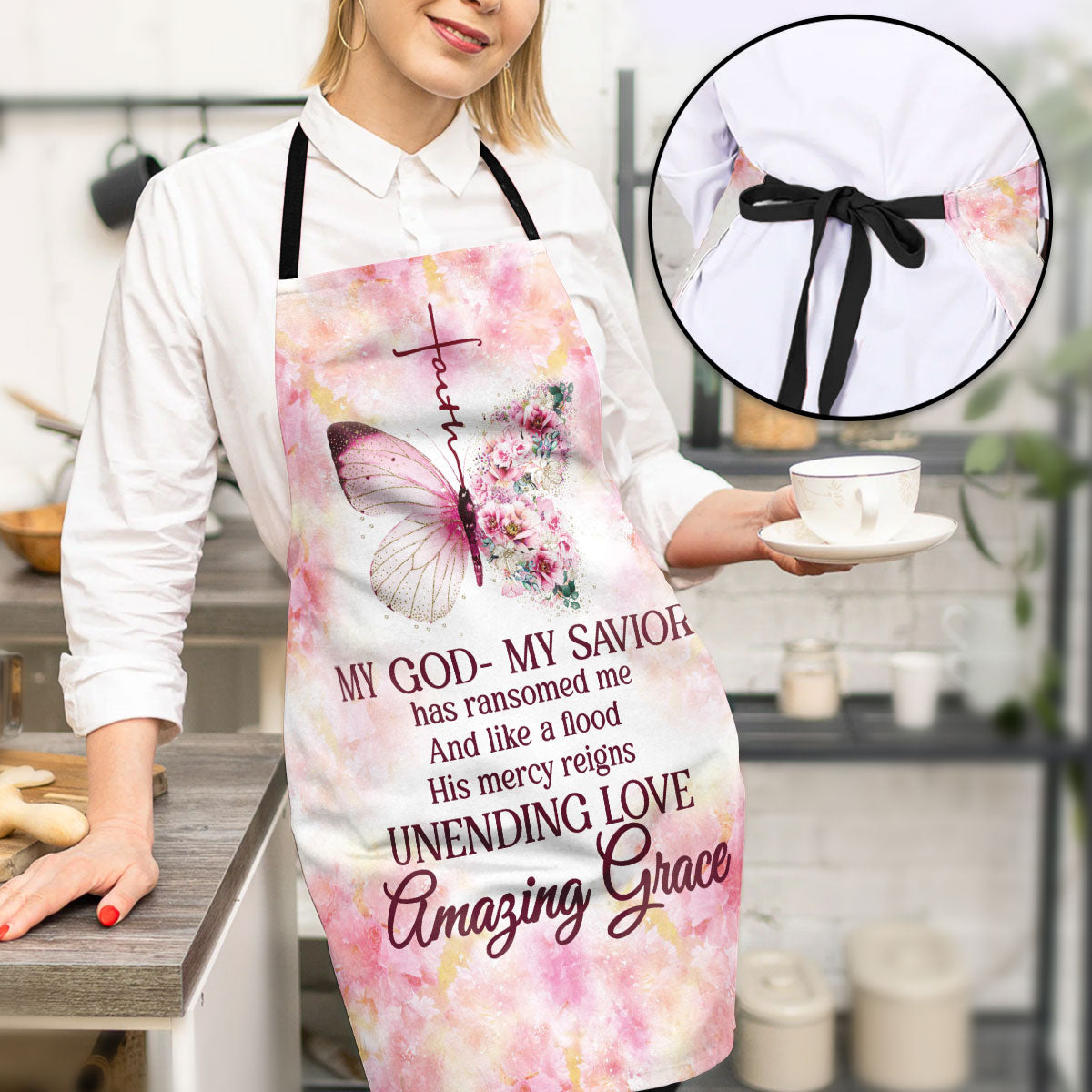 Jesuspirit | Flower And Butterfly | Apron With Neck Strap | My God My Savior | Gift For Christian Woman A16
