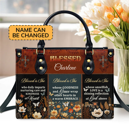 Jesuspirit | Personalized Leather Handbag With Zipper | Blessed Is She LHBM748