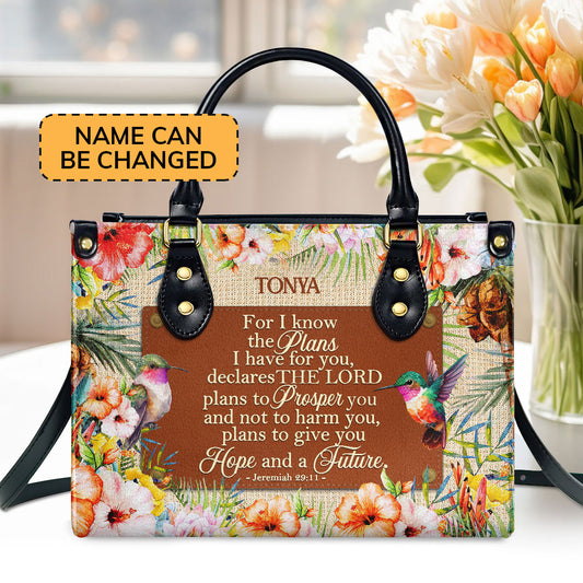 Jesuspirit | Personalized Leather Handbag With Zipper | For I Know The Plans I Have For You LHBM787