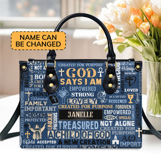 Jesuspirit | Personalized Leather Handbag With Zipper | I Am A Child Of God LHBM776
