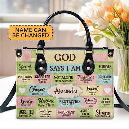 Jesuspirit | Personalized Leather Handbag With Zipper | God Says I Am | Gift For Her LHBNUHN681