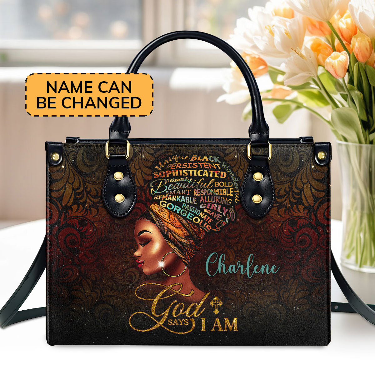 Jesuspirit | God Says I Am | Personalized Zippered Leather Handbag With Handle LHBM717