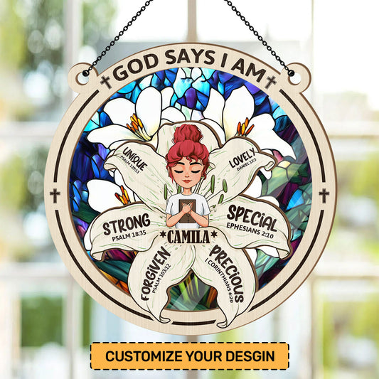 God Says I Am | Personalized Window Hanging Suncatcher JSWHSCPT1470L