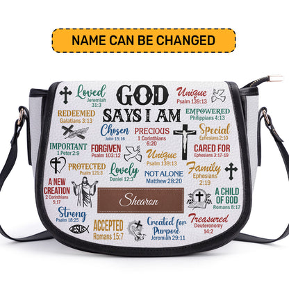 God Says I Am - Personalized Leather Saddle Bag LHBH742