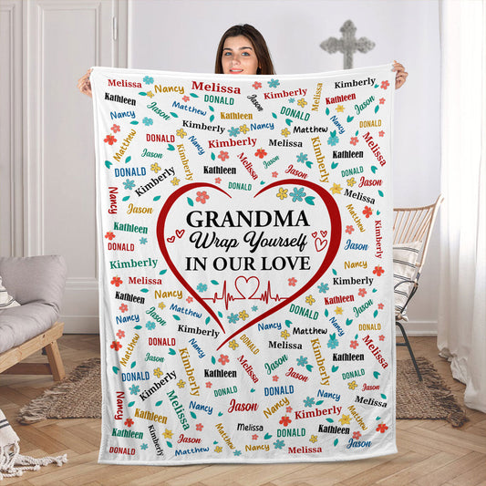 Grandma Wrap Yourself In Our Love | Personalized Fleece Blanket