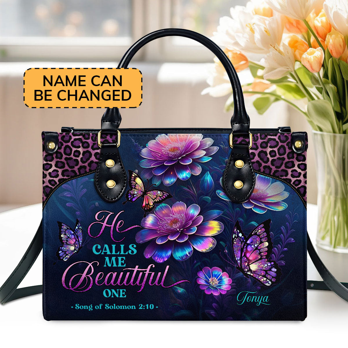 Jesuspirit | Personalized Zippered Leather Handbag With Handle | Religious Gift For Worship Friends | He Calls Me Beautiful One LHBM770