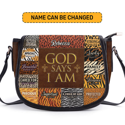 God Says I Am Unique - Personalized Leather Saddle Bag LHBM724