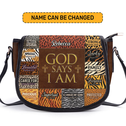 God Says I Am Unique - Personalized Leather Saddle Bag LHBM724