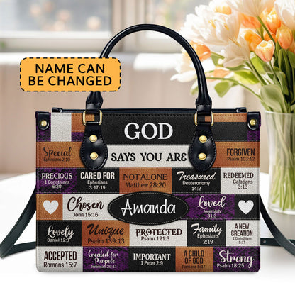 Jesuspirit | God Says I Am | Personalized Leather Handbag With Zipper | Gift For Her LHBNUHN681