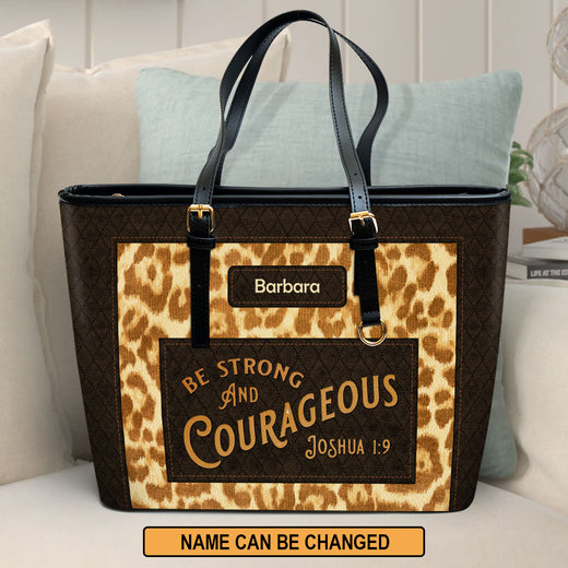 Jesuspirit | Be Strong And Courageous | Joshua 1:9 | Spiritual Christian Inspirational Gift | Personalized Large Leather Tote Bag LLTBHN803