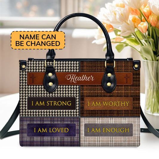 Jesuspirit | Personalized Leather Handbag With Zipper | I Am Worthy LHBM756