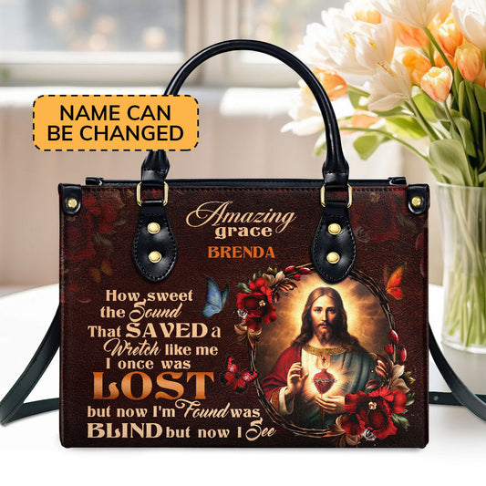 Jesuspirit | Personalized Leather Handbag With Zipper | Jesus Amazing Grace LHBM740
