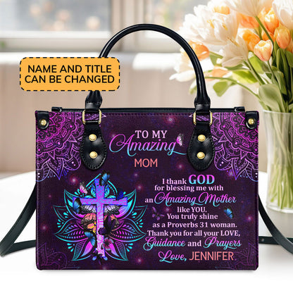 Jesuspirit | Personalized Leather Handbag With Zipper | To My Amazing Mom LHBM785