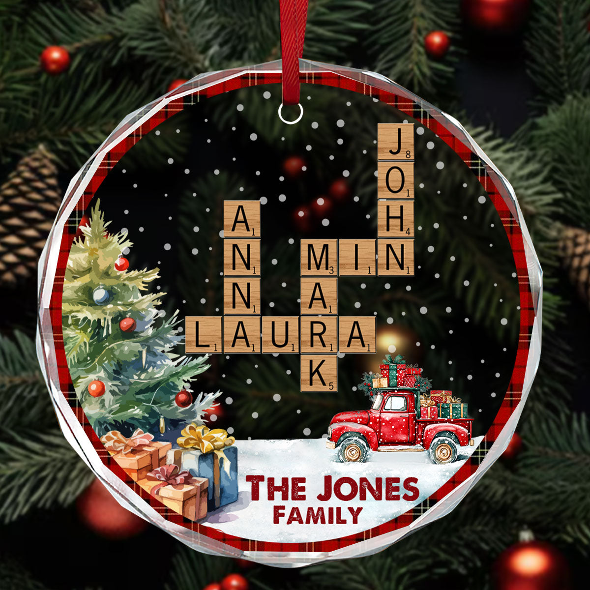 Family Forever | Personalized 1-Side Round Glass Ornament