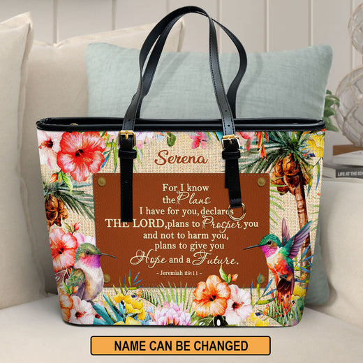 Jesuspirit | Jeremiah 29:11 | For I Know The Plans I Have For You | Worship Gift For Bible Study Groups | Personalized Large Leather Tote Bag LLTBM806