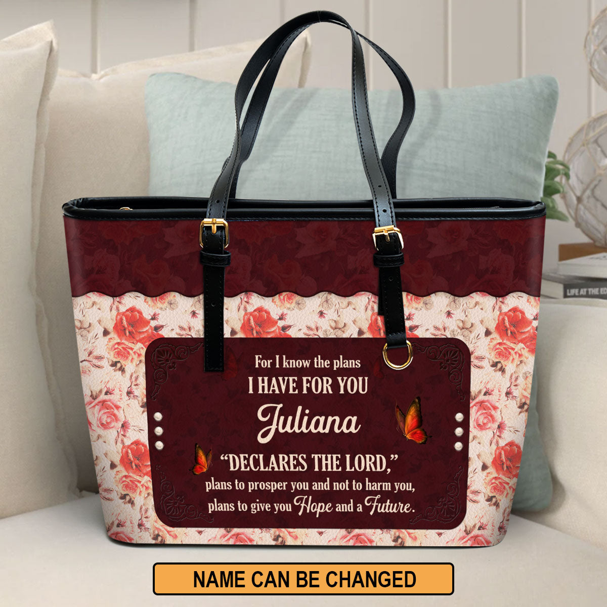 Jeremiah 29:11 | Spiritual Gifts Scripture Of Faith | Personalized Large Leather Tote Bag