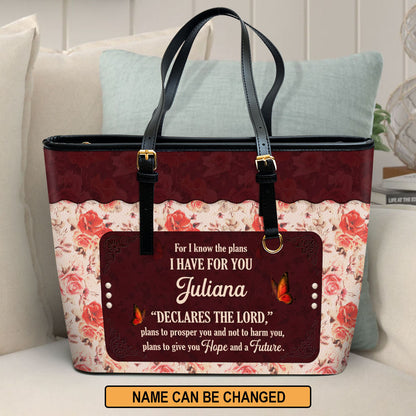 Jeremiah 29:11 | Spiritual Gifts Scripture Of Faith | Personalized Large Leather Tote Bag