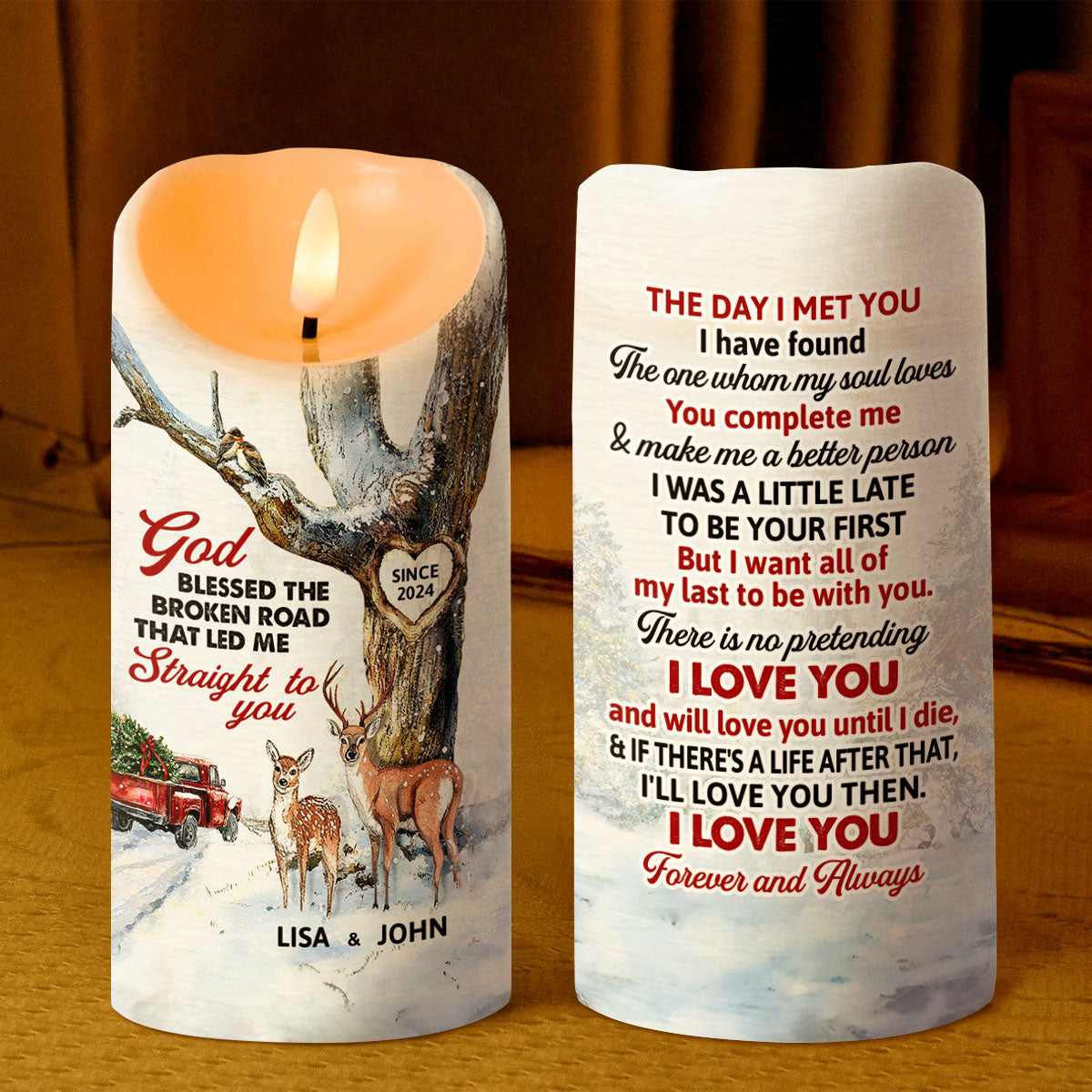 God Blessed The Broken Road That Led Me Straight To You | Personalized Flameless LED Candle