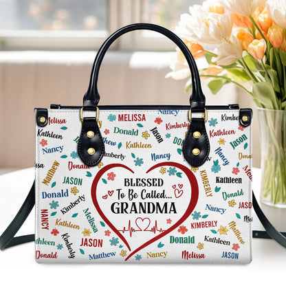 Blessed To Be Called Grandma | Personalized Leather Handbag JSLHBPHN2203D