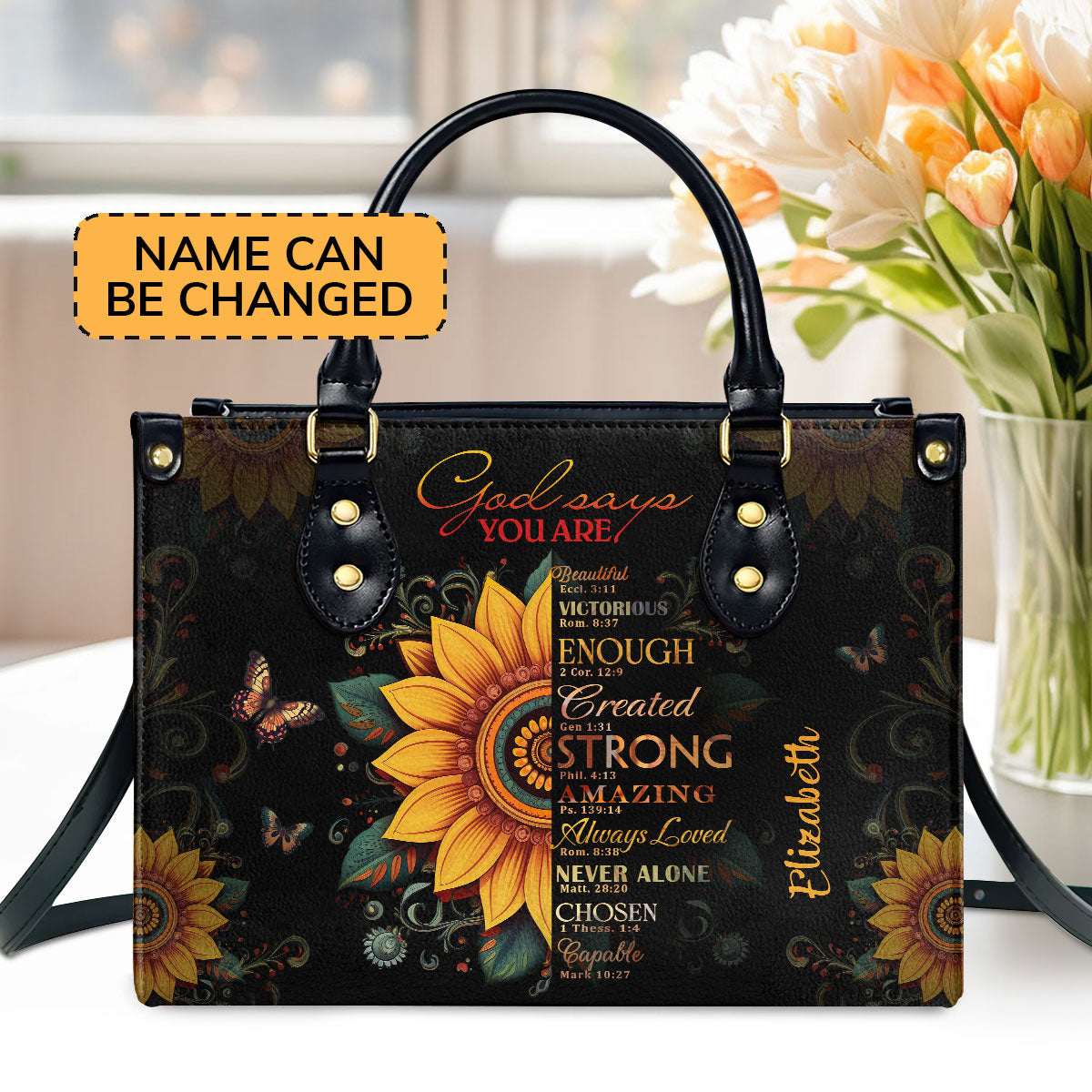 Jesuspirit | Personalized Leather Handbag With Zipper | Sunflower God Says You Are LHBM723