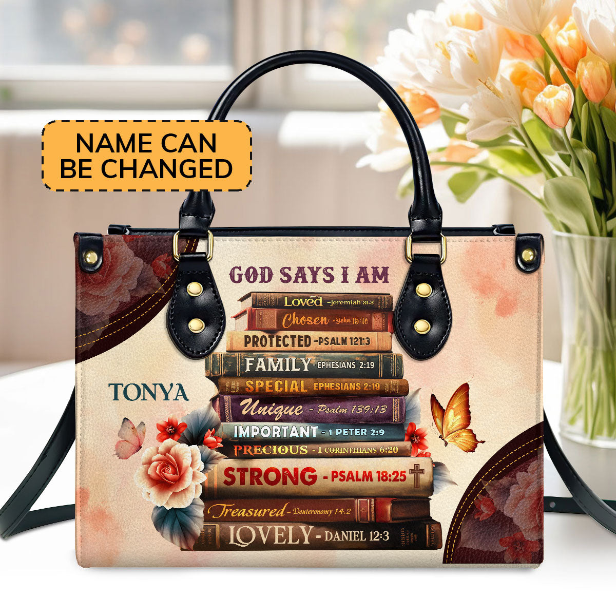 Jesuspirit | Personalized Leather Handbag With Zipper | God Says I Am LHBM778