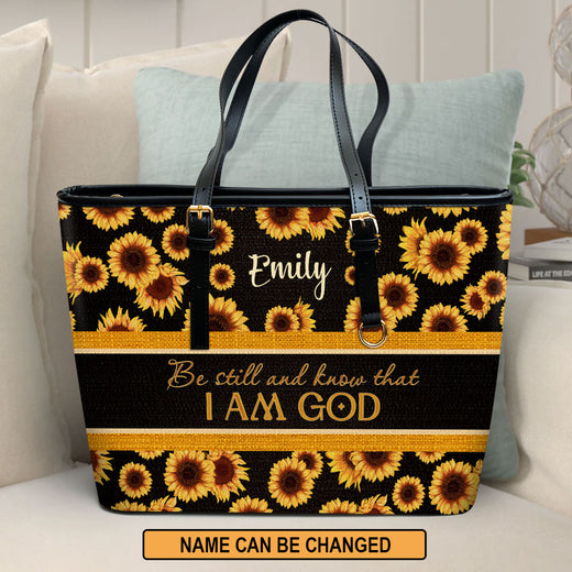 Jesuspirit | Be Still And Know That I Am God | Psalm 46:10 | Gift For Christian Friends | Personalized Large Leather Tote Bag LLTBM807
