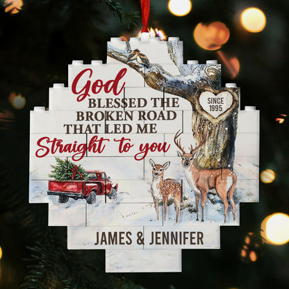 God Blessed The Broken Road That Led Me Straight To You | Personalized Circle Buildable Ornament-1 Side Print JSCBOPT2810TA