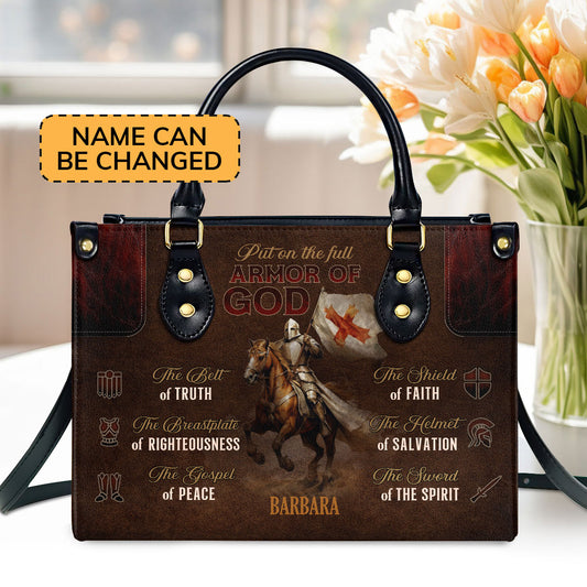 Jesuspirit | Personalized Zippered Leather Handbag With Handle | Religious Gift For Worship Friends | Armor Of God LHBM769