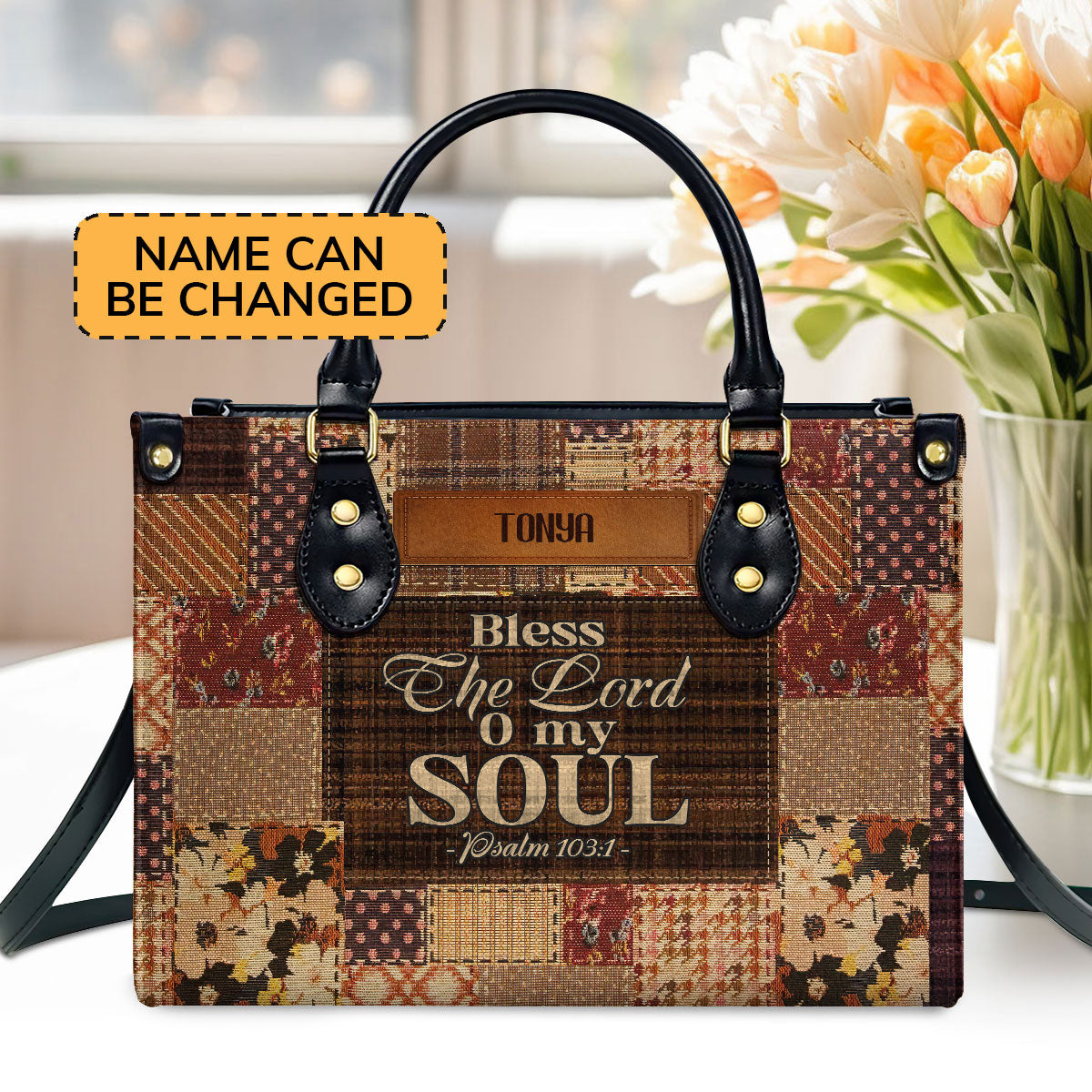 Jesuspirit | Personalized Zippered Leather Handbag With Handle | Religious Gift For Worship Friends | Blessed The Lord LHBM767