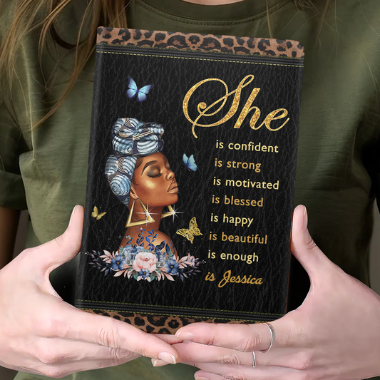 She is Name Custom | Personalized Leather Cover Notebook