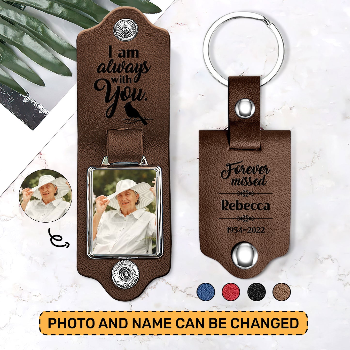 Jesuspirit Personalized Leather Photo Keychain | I Am Always With You LPKHN12