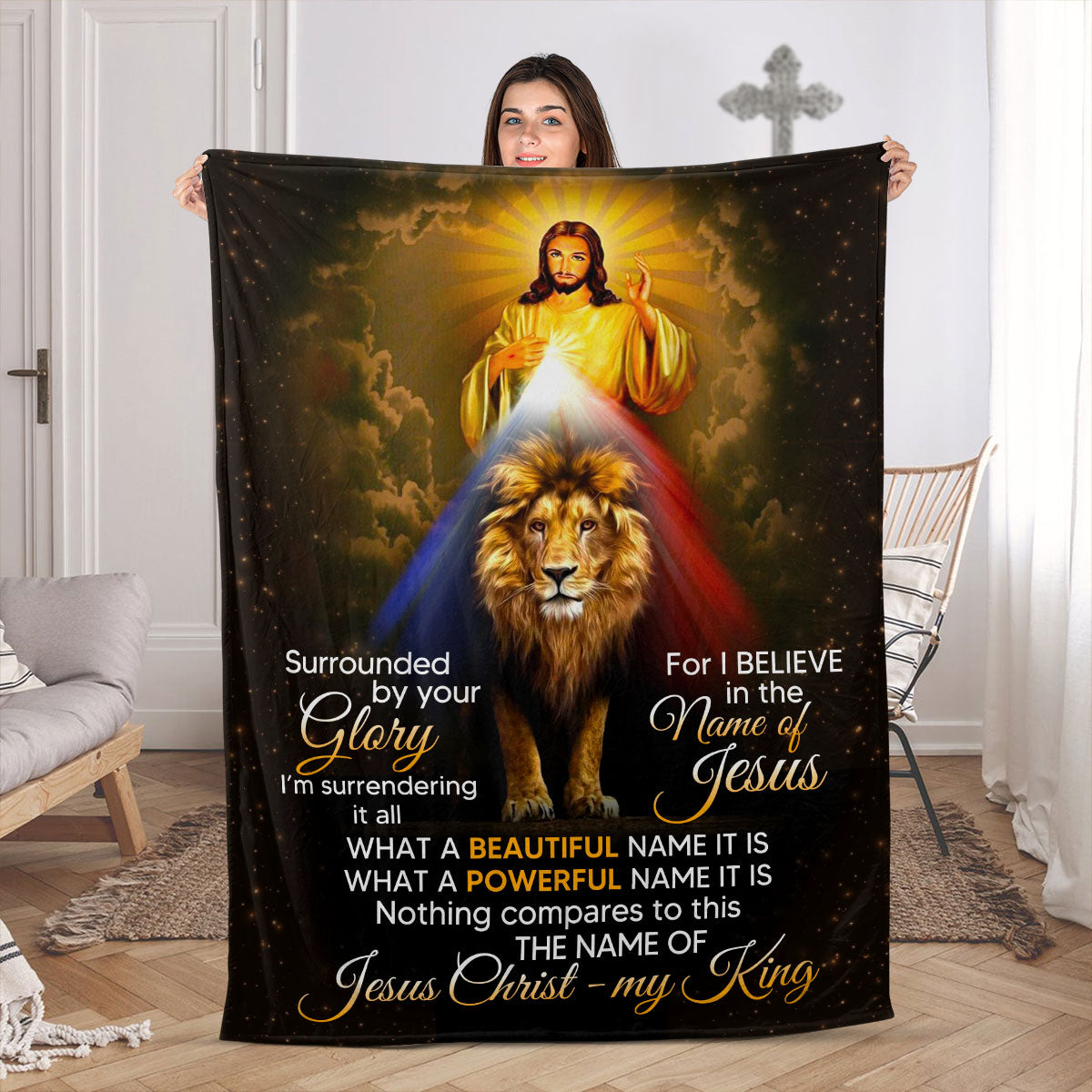 Jesuspirit | Spiritual Gift Of Faith For Christian People | For The Name Of Jesus Christ - My King | Lion And Jesus | Unique Fleece Blanket FBH799