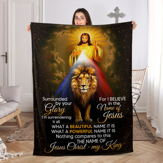 Jesuspirit | Spiritual Gift Of Faith For Christian People | For The Name Of Jesus Christ - My King | Lion And Jesus | Unique Fleece Blanket FBH799