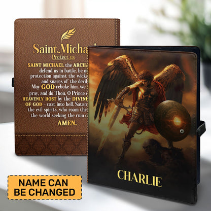 Saint Michael | Personalized Leather Button Padfolio JSLEPPT1863TA