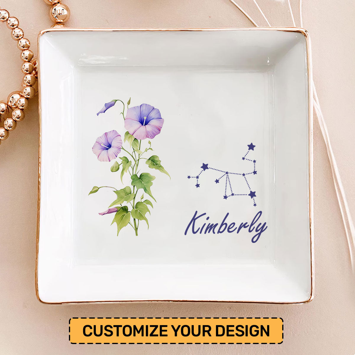 Birth Month Zodiac Flower | Personalized Jewelry Dish JSJDPT1865TA