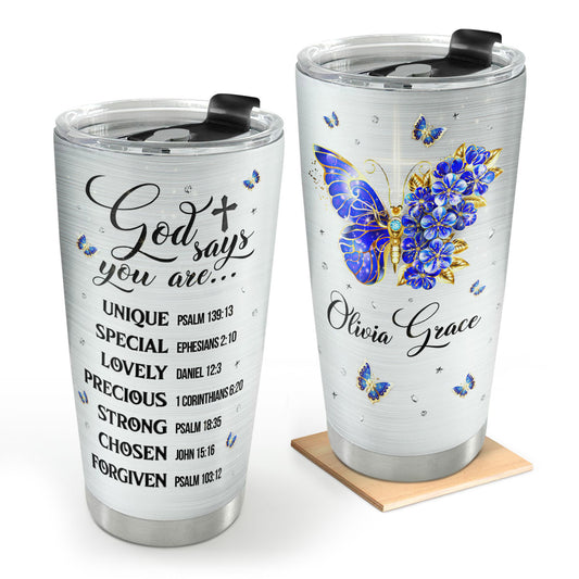 Lovely Personalized Floral Butterfly Stainless Steel Tumbler 20oz - God Says You Are Unique NUA153