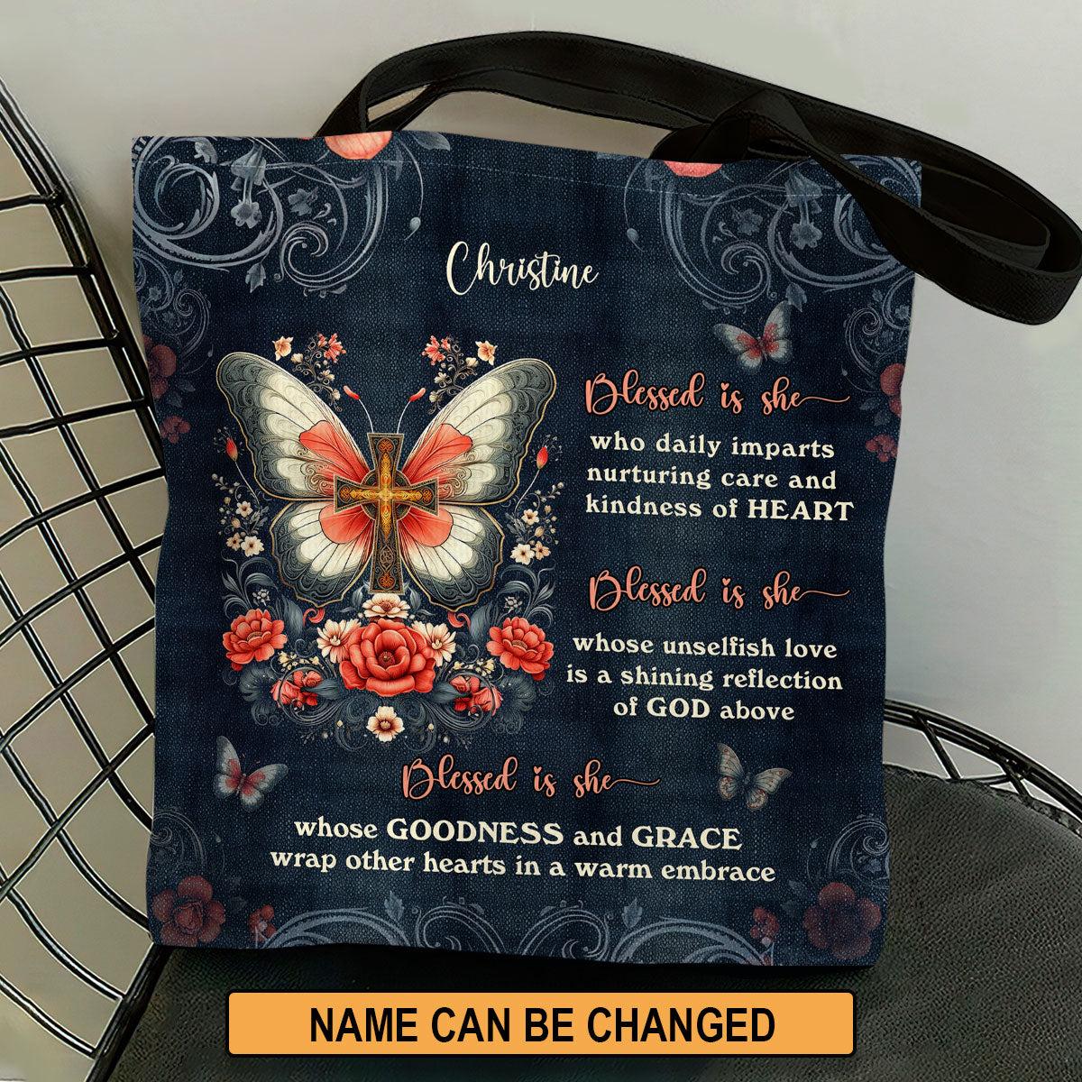 Jesuspirit Personalized Christian Tote Bag | Butterfly Blessed Is She TBM750