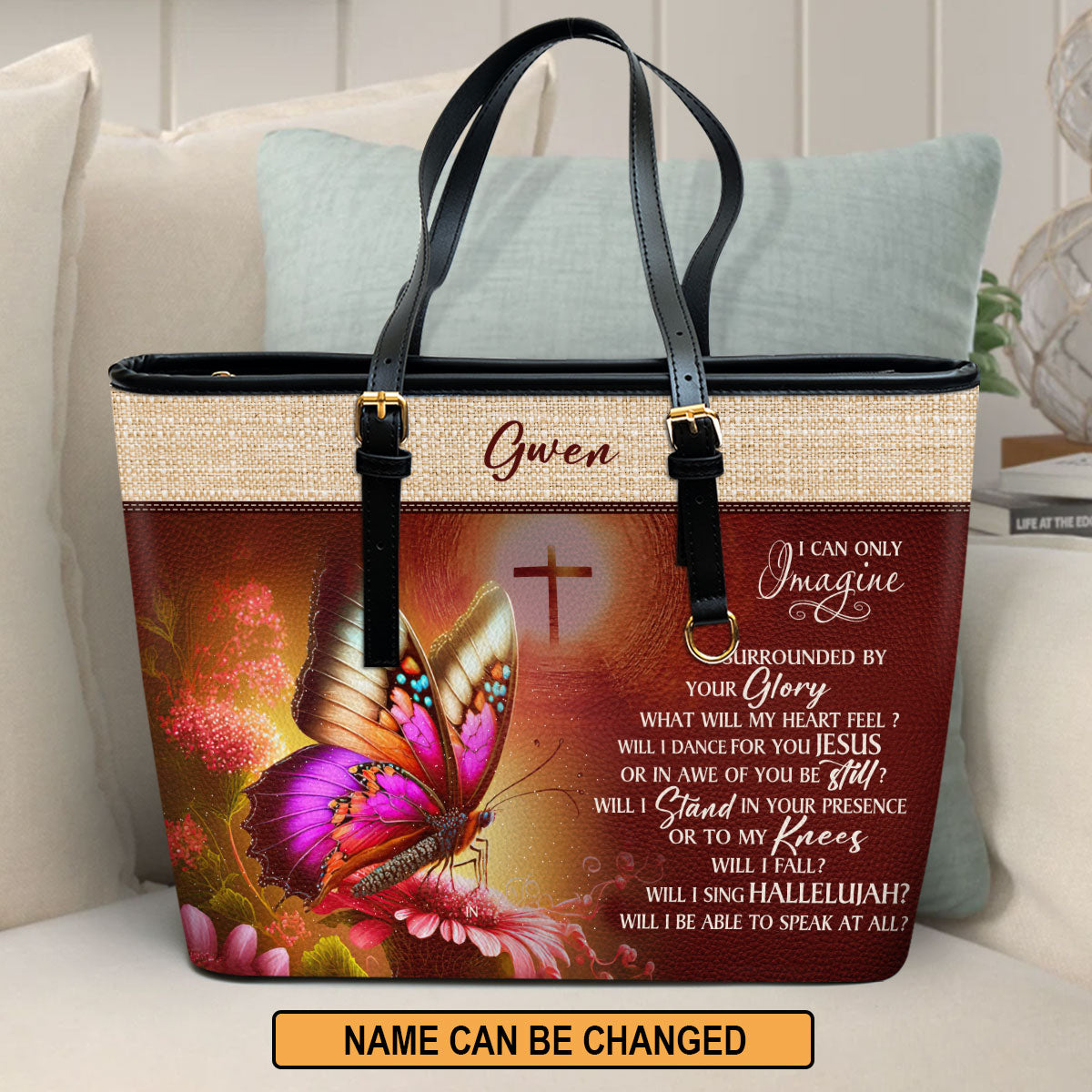 Inspirational Gift For Women Of God | Personalized Large Leather Tote Bag