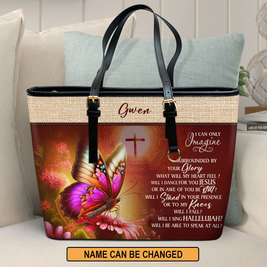 Jesuspirit | Inspirational Gift For Women Of God | Personalized Large Leather Tote Bag | I Can Only Imagine LLTBM808
