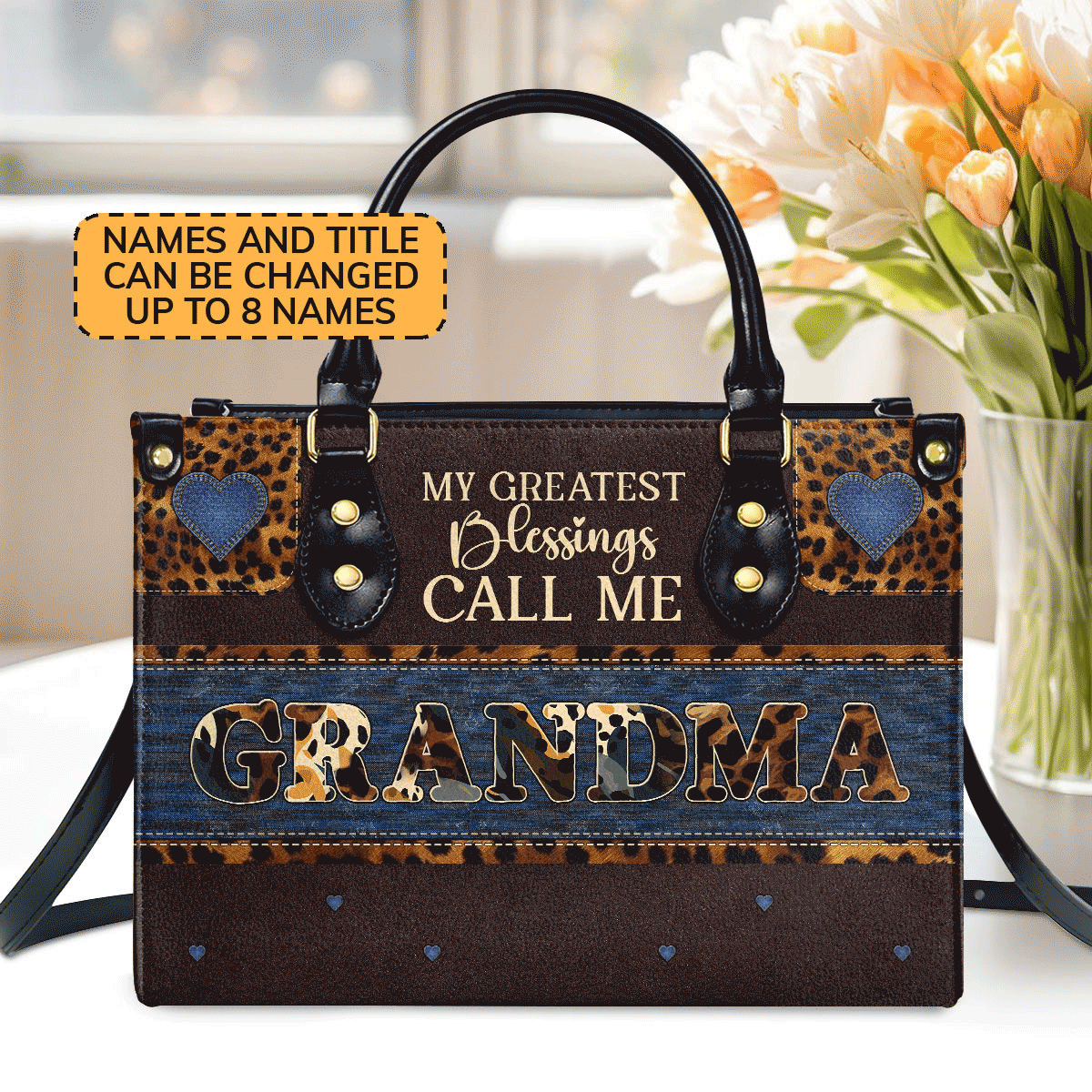 Jesuspirit | My Greatest Blessings Call Me Grandma/Nana | Personalized Leather Handbag With Zipper LHBM798