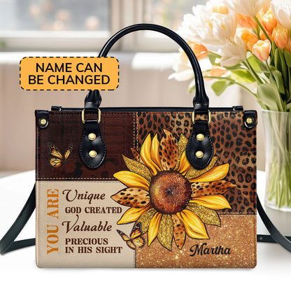 Jesuspirit | Personalized Zippered Leather Handbag With Handle | Religious Gift For Worship Friends | You Are God Created LHBM760