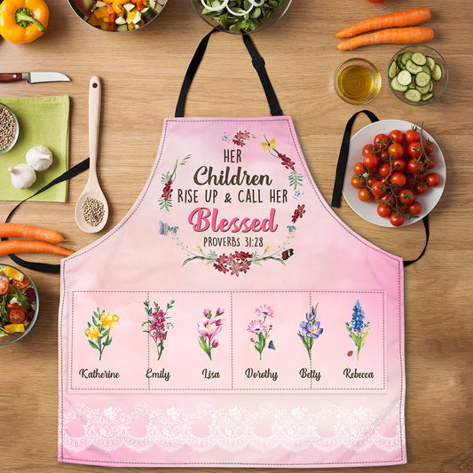 Her Children Rise Up And Call Her Blessed | Personalized Apron With Pocket