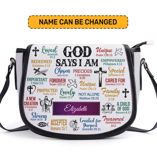 God Says I Am - Personalized Leather Saddle Bag LHBH742C