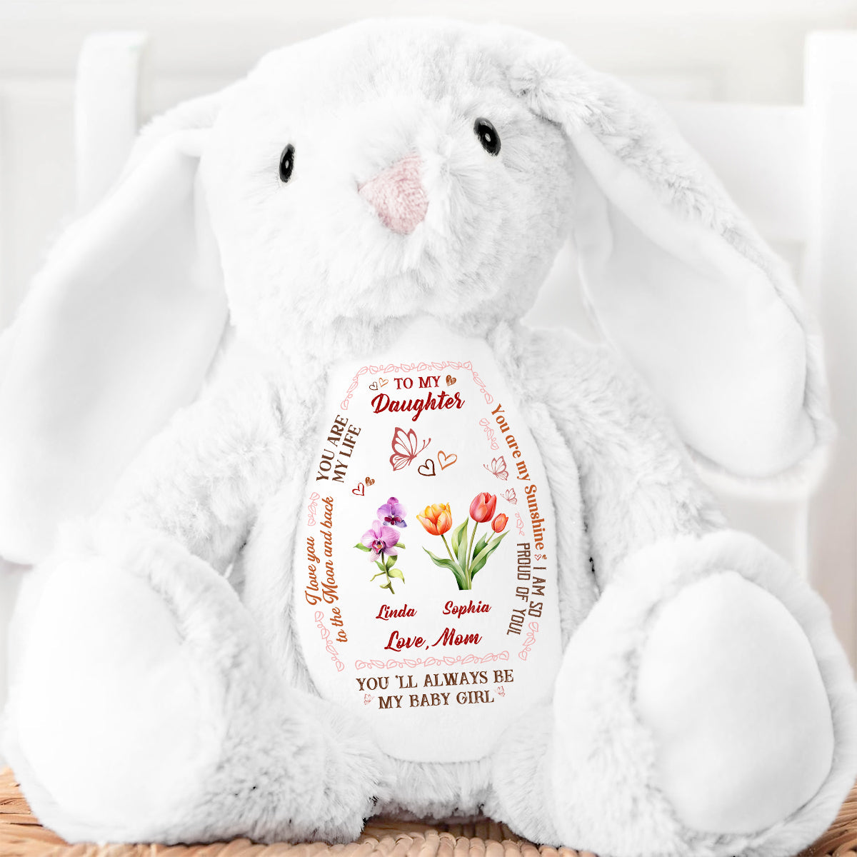 To My Daughter Granddaughter Birth Month Flowers | Personalized Stuffed Bunny