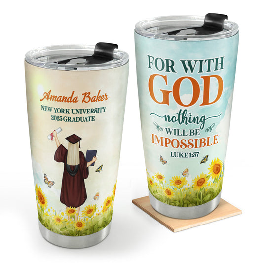 For With God, Nothing Will Be Impossible | Personalized Stainless Steel Tumbler