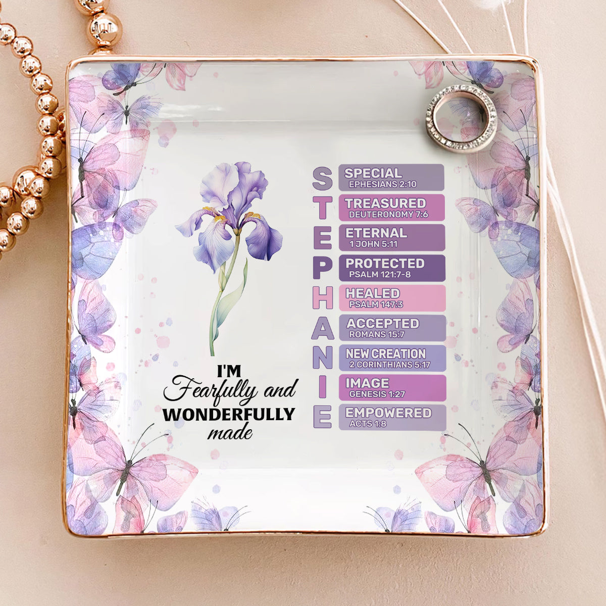Fearfully And Wonderfully Made | Personalized Ceramic Ring Dish Square