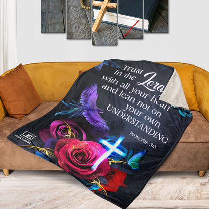 Jesuspirit | Trust In The Lord With All Your Heart | Fleece Blanket | Proverbs 3:5 | Rose And Cross FBHN629