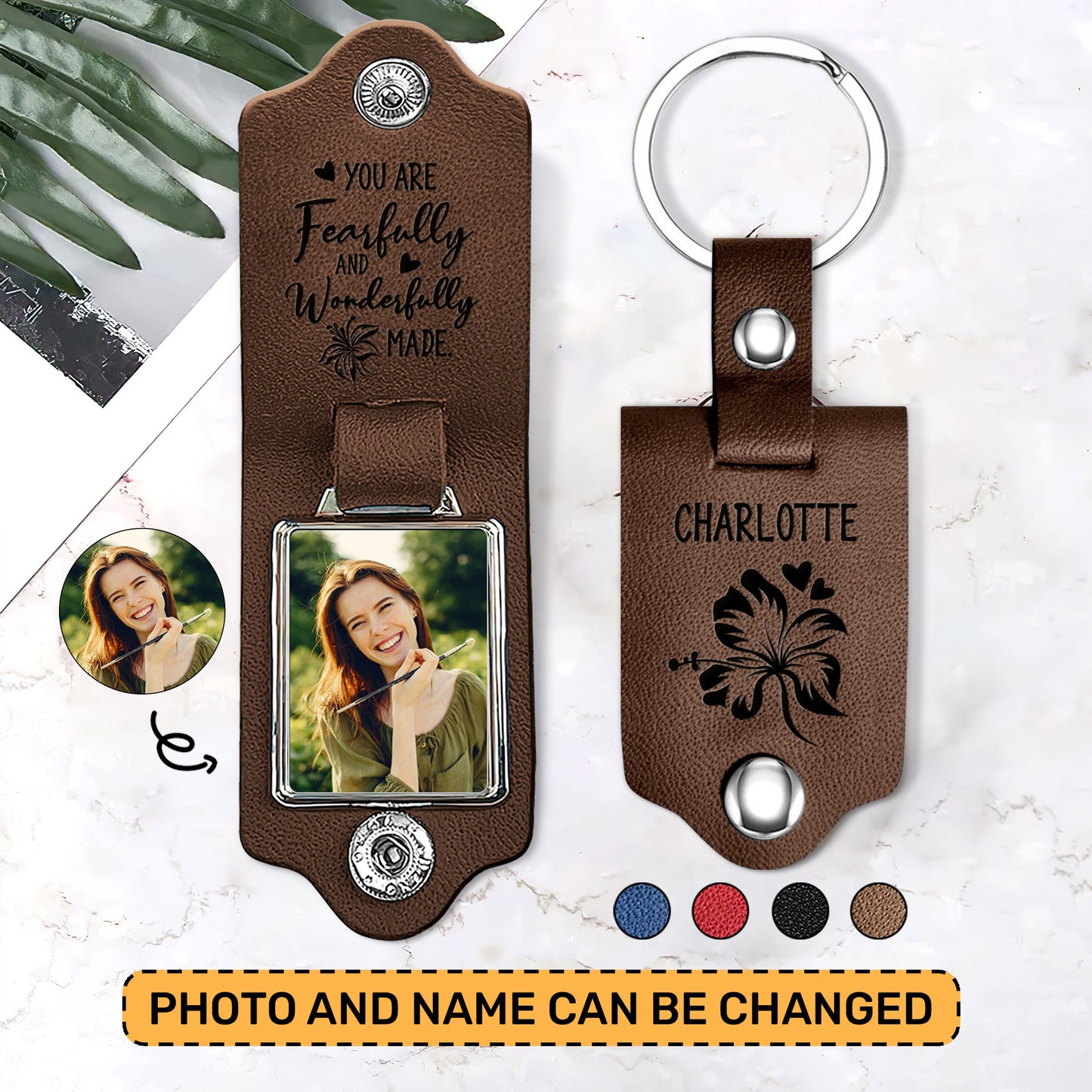 Jesuspirit Personalized Leather Photo Keychain | You Are Fearfully And Wonderfully Made | Psalm 139:14 LPKHN02