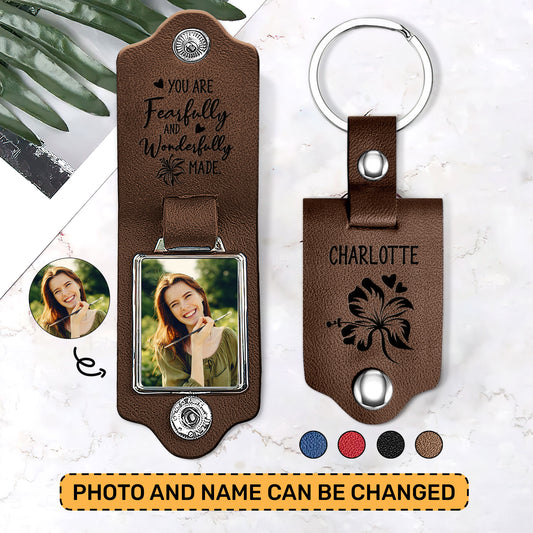 Jesuspirit Personalized Leather Photo Keychain | You Are Fearfully And Wonderfully Made | Psalm 139:14 LPKHN02